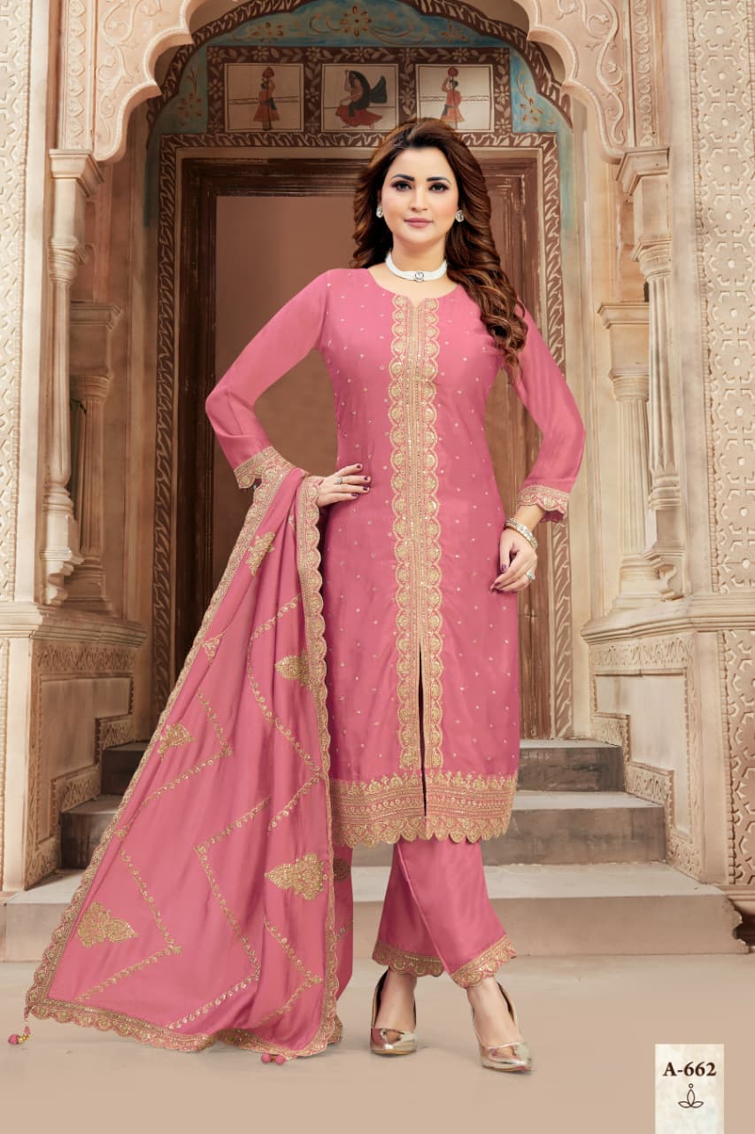 Shree Shanti Selection - Rose Pink Embroidered Straight Suit